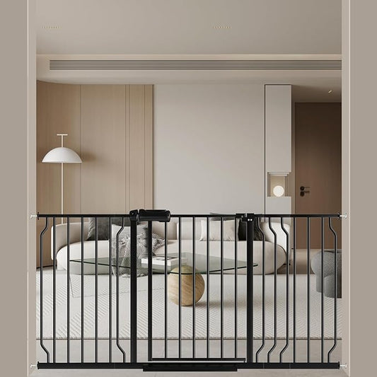 WAOWAO Baby Gate 52.76-62.2" Extra Wide Pressure Mounted Walk Through Swing Auto Close Safety Black Metal Toddler Kids Child Dog Pet Puppy for Stairs,Doorways,Kitchen