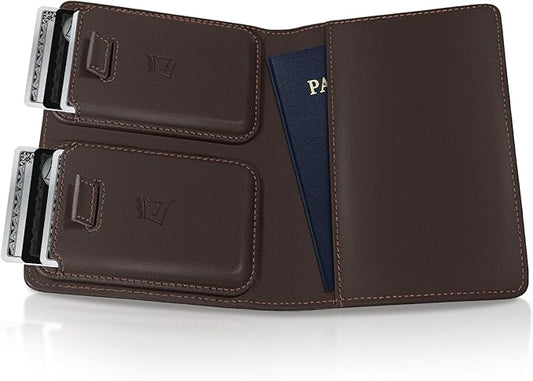 Kings Loot Passport Holder Wallet | RFID Blocking Leather Travel Wallet with Built-in Airtag Holder | Holds 1-6 Cards & Passport | Easy Pull Tab | Travel Wallets (Truffle)