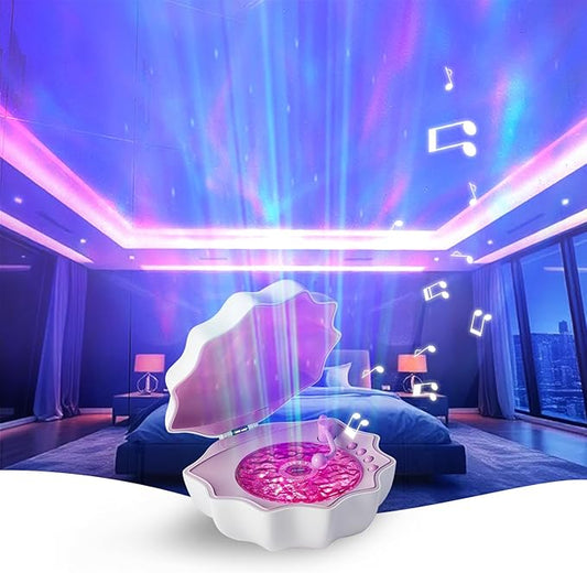 Northern Lights Projector, Night Light Projector for Bedroom Built-in Bluetooth Speaker, White Noise, Shell Night Light for Room Decor/Gift for Kids/Party/Music/Relaxation/Birthday (Purple)