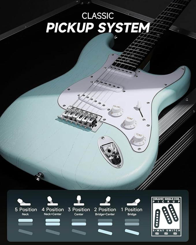 DONNER DST-80 Electric Guitar 39” Beginner Electric Guitar Kit with Amp, Classic SSS Pickup Complete with Gig Bag, Tuner, Capo, Strap, Picks, and Free Online Lessons