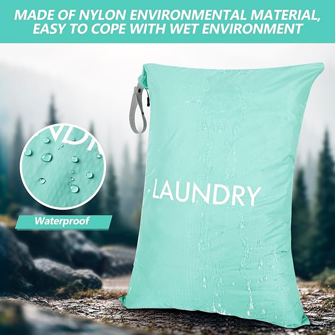 MissBoy Laundry Bag, Nylon Storage Bag for Dirty Clothes, Washable Laundry Bags with Zip for Travel Camping College Dorms, Lightweight Foldable Swimming Dry Wet Bag