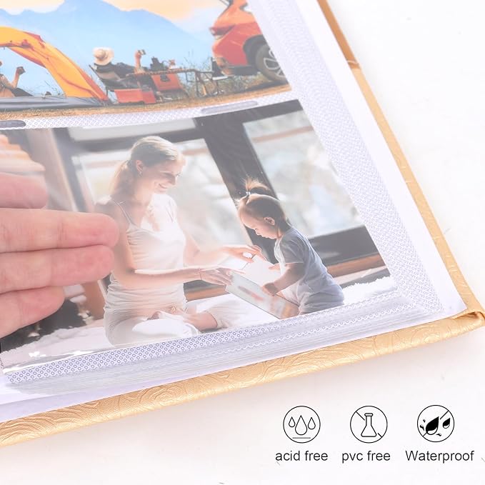 RECUTMS Photo Album with Writing Space 4x6 300 Pockets Photo Book,Leather Cover Picture Album with Memo Areas for Wedding Anniversary Family Baby Couple Valentines Graduation Travel (Yellow)