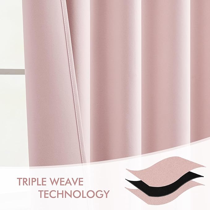 MIULEE Baby Pink Back Tab Blackout Curtains 102 Inch Long 2 Panels Set for Living Room Bedroom, Rod Pocket/Pinch Pleated Thermal Insulated Room Darkening Light Blocking Floor to Ceiling Drapes