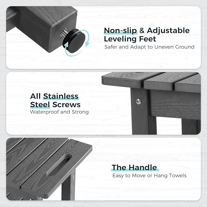 35" Shower Bench, Waterproof Poly Lumber Shower Stool for Shaving Legs, Shower Chair Seat Holds up to 400lbs, Bathroom Bench for Inside Shower, Non-Slip (Grey)