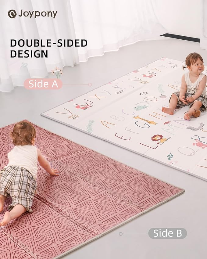 Baby Play Mat 59x71 Inch, 2 in 1 Fabric & XPE Dual-Sided Design Foldable Play Mats for Babies and Toddlers, Waterproof & Anti-Slip Baby Mat for Floor, Portable Baby Foam Crawling Mat with Travel Bag