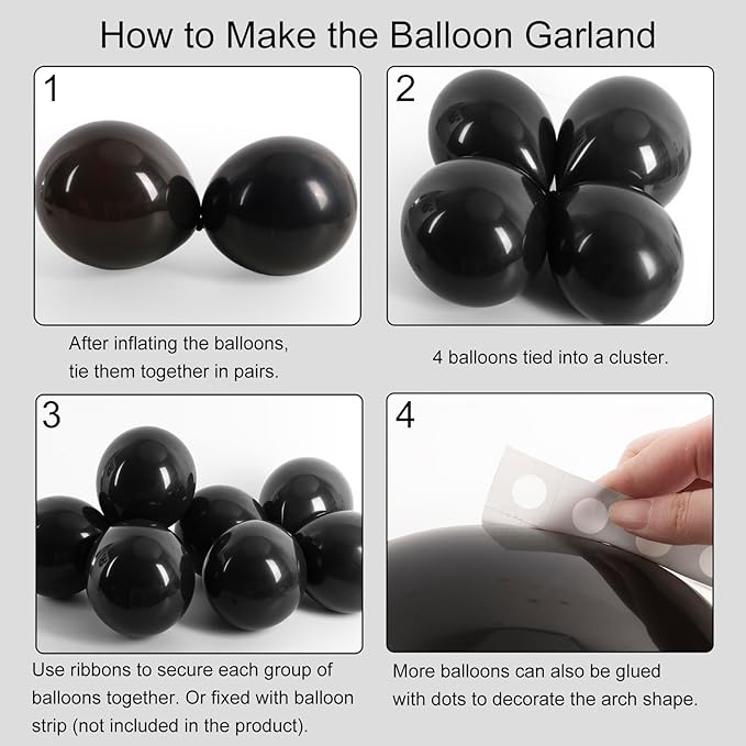 RUBFAC Black Balloons for Balloon Arch 129pcs Different Sizes Pack of 18 12 10 5 Inch Garland Kit, Latex Balloons for Halloween Party Decorations Birthday Wedding Decor