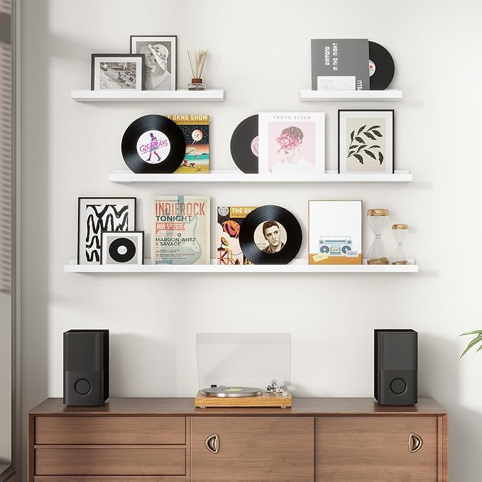 Picture Ledge Shelf for Wall, 24 inches Solid Pine Wood Nursery Book Shelves 3 Packs, Floating Ledge Shelves for Kids' Room Bedroom Bathroom Living Room Photo Frames Office Nursey Wall Decor, White