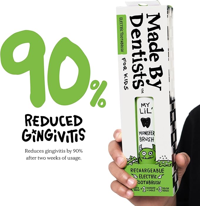 Kids Electric Toothbrush - Rechargeable Vibrating Toothbrush with Timer, Includes 6 Replacement Heads, Gently Cleans Teeth, for Girls and Boys, Kids & Toddlers Age 2+, Monster