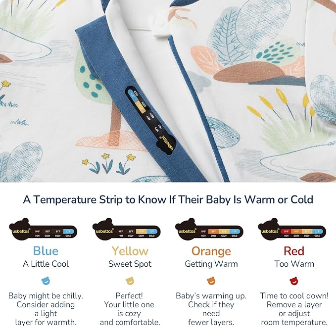 Baby Sleep Sack 6-12 Months, Cotton Detachable Long Sleeve Sleep Sack, 1.0 Tog Toddler Sleeping Sack with Temperature Strips, 2-Way Zipper Wearable Blankets for Newborns, Dinosaur