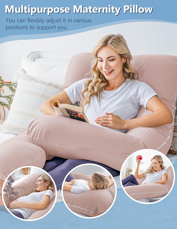 Meiz Pregnancy Pillows, Cooling Pregnancy Pillows for Sleeping, Maternity Pillow for Tall Pregnant Woman, Pregnancy Body Pillow with Cooling Jersey Cover, Apricot