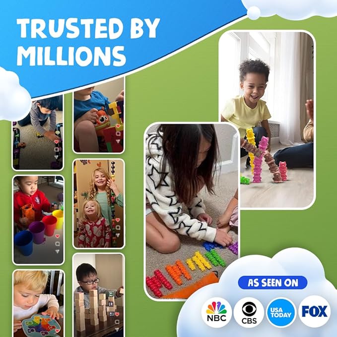 Skoolzy Rainbow Stackable Counting Bears - Stacking & Sorting Bears for Toddlers 50 pcs - Teddy Bear Math Manipulatives for 3-8 Kids & Adults