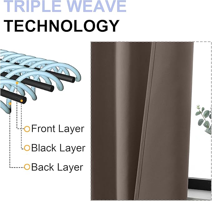 Simplebrand Ava Brown Blackout Curtains for Bedroom 63 Inch Length 2 Panels Set, Solid Thermal Insulated Energy Saving Rod Pocket Window Treatment Curtains Blackout Drapes, W40 x L63 Inch, Brown