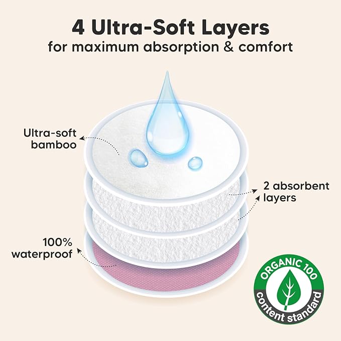 Organic Nursing Pads - 14 Washable Viscose Derived from Bamboo Breastfeeding Pads, Wash Bag, Reusable Breast Pads for Breastfeeding, Nipple Pads for Breastfeeding Essentials(Pastel Touch, M 3.9")
