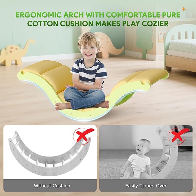 Pikler Triangle Set with Cushion 9 in 1, Climbing Toys for Toddlers Inside, Foldable Wooden Climbing Toys Indoor Jungle Gym Montessori Climbing Set for Toddler 1-3 in Home and Daycare