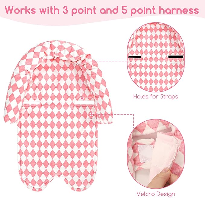Baby Car Seat Head Support for Newborn, GFU 2 in 1 Infant Car Seat Head Body Support with Strap Pads, Soft Stroller Cushion Pillow Insert for Girls, Fits for Stroller, Swing, Pink
