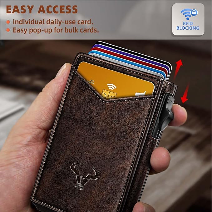 BULLIANT Men Wallet,Money Clip Wallet Slim For Gift Men 9Cards-Metal Credit Card Case in Magnetic Leather Flip