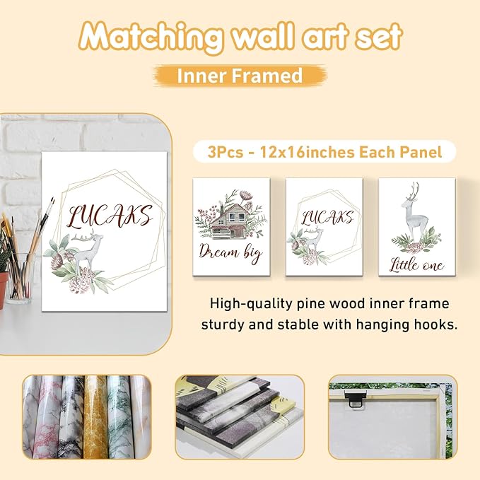 Personalized Baby Bedding Set - 5 Pcs Custom Toddlers Bedding Set with Infant Name - Soft Double Layer Nursery Crib Set for Girls Boys - Customized Infant Gifts for Baby Shower - Forest Deer