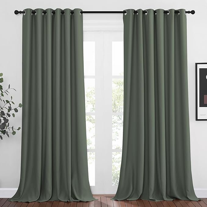 NICETOWN Bedroom Blackout Curtains 95 inch Length - Triple Weave Energy Saving Thermal Insulated Solid Grommet Blackout Draperies for Patio/Hall (1 Pair, 80 inches Wide, Dark Mallard)