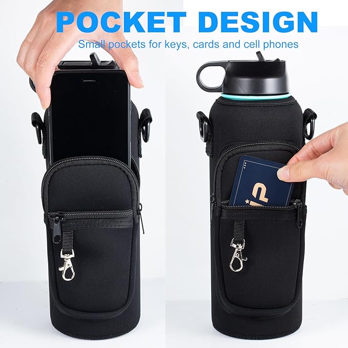 Water Bottle Holder with Strap for Hydroflask 32oz 40oz, Carrier Sling Bag with Phone Pocket Sleeve for Men Women Hiking Camping Travelling