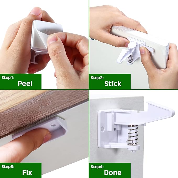 Tuanse 30 Pcs Cabinet Locks Invisible Safety Drawer Latches with Screws Self Adhesive Cabinet Drawer Locks for Home Kitchen Furniture Door Latches(White)