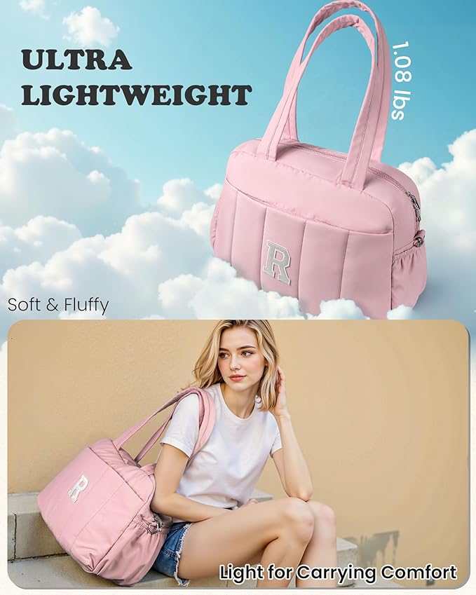 Duffle Bag for Travel, Weekender Bags for Women，Gifts for Women Birthday, Initial Overnight Bag with Wet Pocket，Lightweight Travel Bags Personalized Gym Tote with Makeup Pouch