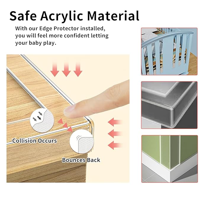 Edge Protector Strip for Furniture,Table Corner Protectors,0.8in x 9.84Ft,3 Rolls,Cabinet Bumpers,Clear Soft Corner Guards,Wall Corner Protector,Safe for Proof