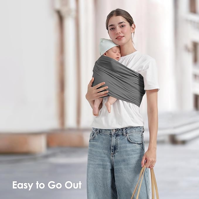 Baby Wrap Carrier, Lightweight Baby Wearing Wraps for Newborn and Infant, Soft Swaddle Holder Carrier, Cozy Baby Sling 7-35 lbs Grey