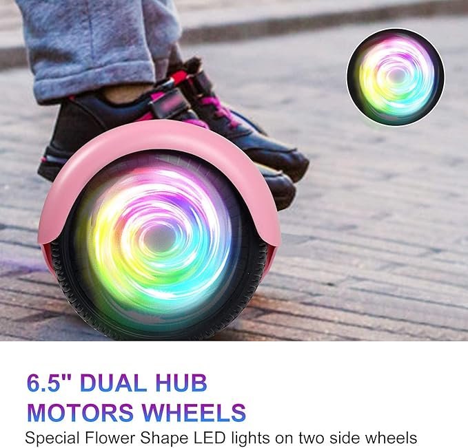 SISIGAD Scooters for Kids Ages 6-12, with Built-in Bluetooth Speaker and 6.5" Colorful Lights Wheels, Safety Certified Self Balancing Scooter Gift for Kids