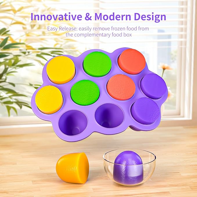 10 Cavities 2 OZ Portions Silicone Baby Food Freezer Tray with Lid,Ice Cube Trays & Molds,Baby Popsicle Mold,Egg Bite Molds,for Freezing and Baking Breast Milk,ice Cube,Egg Bites(Purple)