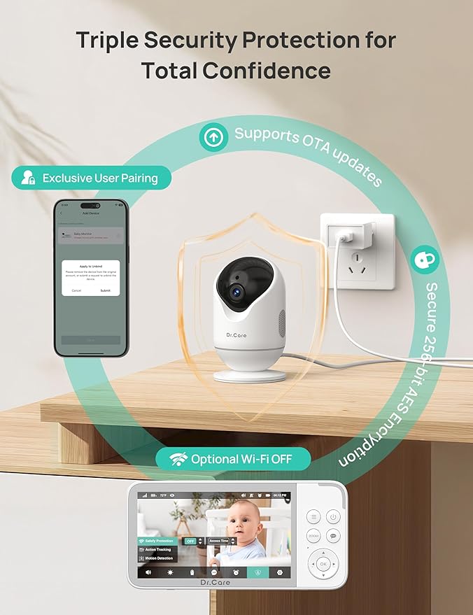 VistaView Smart WiFi Baby Monitor with 2 Cameras- 5” 1080P Split Screen & 2K Camera App Control, Cry & Motion Alerts, Night Vision, 5000mAh Battery, 2-Way Talk, Triple Security, 1279ft Range