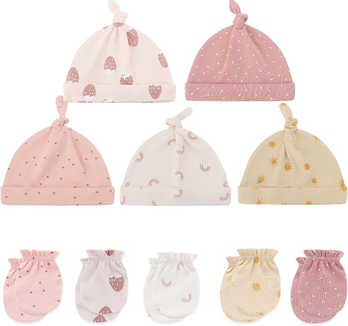 Newborn Baby Boy Girl Caps Mittens Socks Set Cotton Baby Essentials Accessories (Hats+Gloves+Socks)
