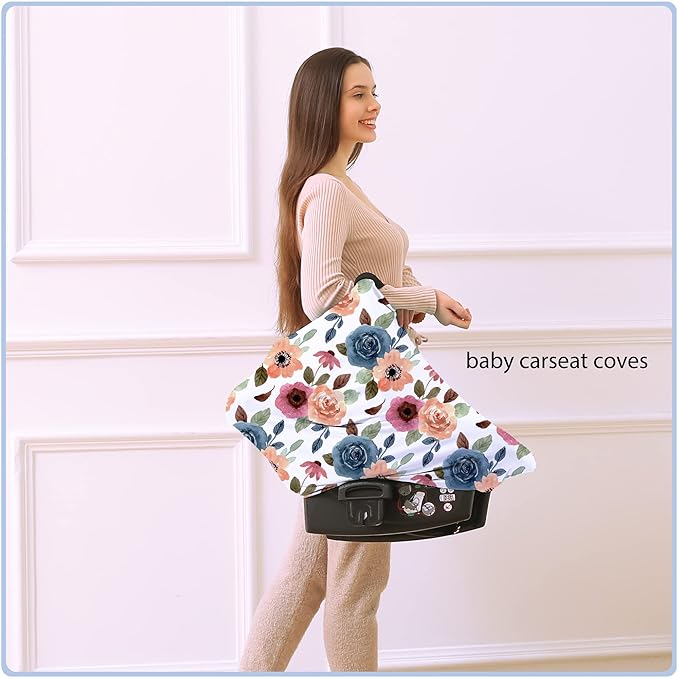 Car Seat Covers for Babies - Multi- use Nursing Carseat Canopy, Breastfeeding Covers, Baby Shower Gifts for Boys and Girls (Colourful Rose)