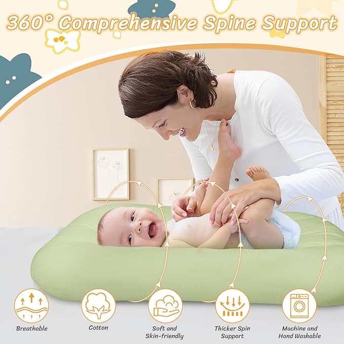 Baby Lounger for Newborn 0-18 Months, Bionic Design Infant Floor Seats & Loungers for Home and Travel, Soft Organic Cotton Baby Lounger, Newborn Babies Shower Gifts