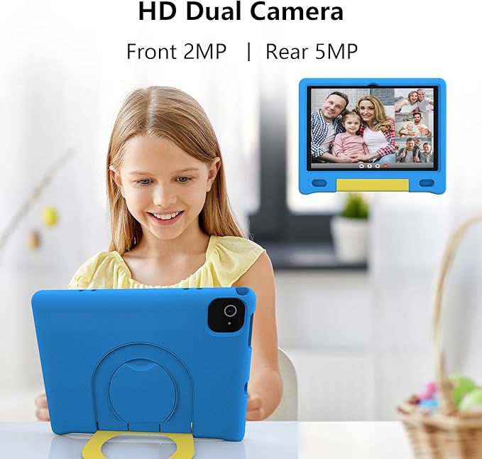 JREN Kids Table 10.1" ｜Android 14 Tablet for Kids｜64GB Storage｜Octa-Core｜WiFi ｜Cameras｜Parental Control｜Kids Content｜Case Included Great Gift for Children Ages 3-12 Years Old Blue