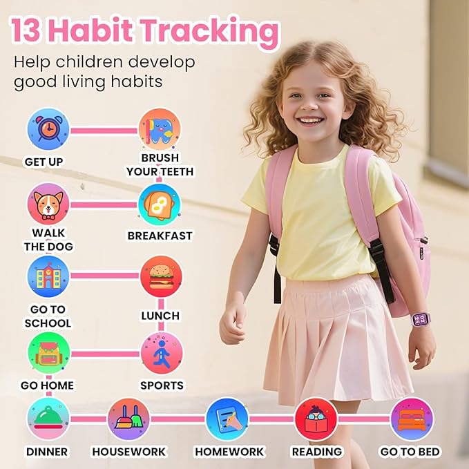 Waterproof Smart Watch for Kids Girls Ages 5-12 with 39 Games, HD Camera, Video, Music, Habit Tracking, Alarm, Pedometer, Kids Smart Watch Chrismars Birthday Gift for Girls Age 5 6 7 8(Pink)