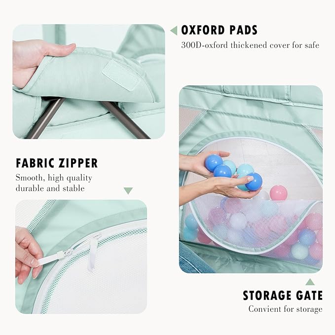 Baby Playpen Foldable, Playard for Babies and Toddlers, Portable Playpen Activity Center with 50 Balls+2 Handles for Travel, Indoor & Outdoor Play Pen with Mesh 59''x71''