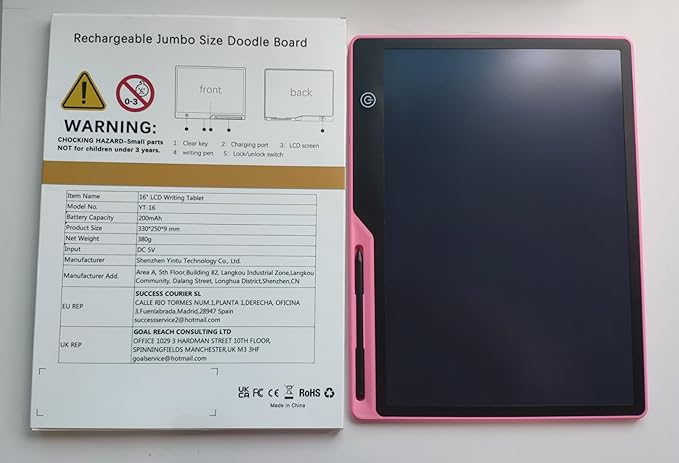 LCD Writing Tablet,16 Inch Colorful Screen Rechargeable Doodle Board Toddler Educational Toys for 3 4 5 6 Years Old Boys Girls Reusable Portable Drawing Tablet Christmas Toys Gifts for Kids (Pink)