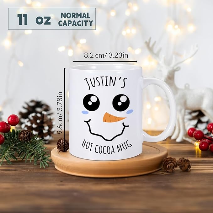 Custom Christmas Mugs Personalized Hot Cocoa Mug for Kids Snowman Hot Chocolate Mug Customized Winter Holiday Mugs 11 oz Christmas Ceramic Mug Xmas Gifts for Boys Girls Family Christmas Decorations