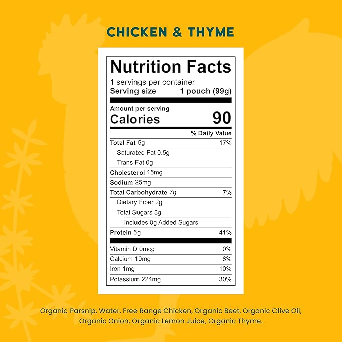 Serenity Kids 6+ Months Chicken Baby Food Pouches - BPA-Free Pouches - Free-Range Chicken & Organic Parsnip, Beet & Thyme - Protein-Rich & No Added Sugar - 3.5 Oz, 12 Pack