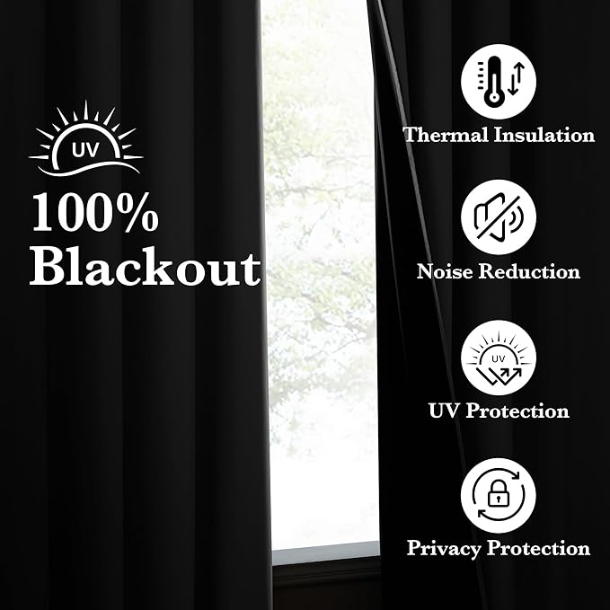 NICETOWN 100% Blackout Curtains 96 inches Long, Grommet Portable Blackout Travel Window Treatment Thermal Curtains Energy Saving for Bedroom/Home Theater, Off White W52 x L96, 2 Panels