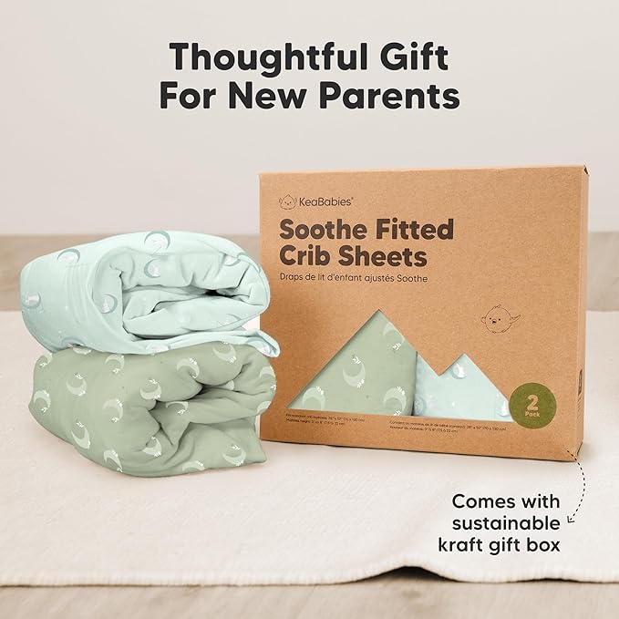 KeaBabies 2-Pack Organic Crib Sheets for Boys, Girls - 52x28 Fitted Crib Mattress Sheet Neutral, Breathable Jersey Cotton Cover for Baby Bed, Toddler Mattress, Soft & Cute Prints (Lunaris)