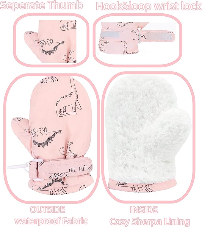 Toddler Gloves Kids Mittens Winter Warm Lined Fleece Gloves Waterproof Snow Baby Mitten for Boys Girls