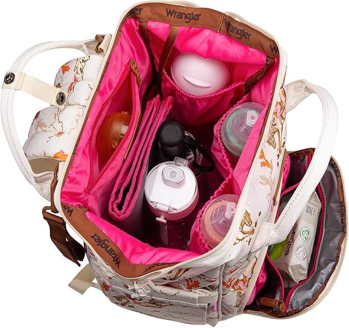 Wrangler Diaper Bag Backpacks Western Backpack Purses Multi-function Baby Bags for Mom with Waterproof Changing Pad & Pacifier Case