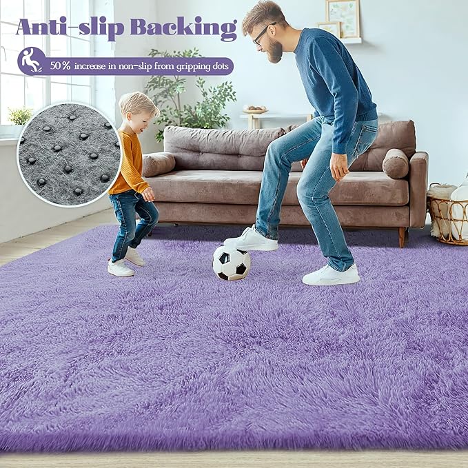 5x8 Area Rug for Living Room: Fluffy Shag Soft Washable Rugs Fuzzy Plush Indoor Carpet for Bedroom Nursery Playroom Dorm Kids Girls Boys Room (Purple, 5'x8')