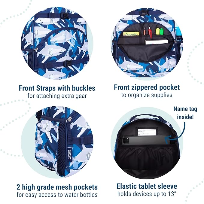 Wildkin ECO rPET 17-inch Large Backpack – Sustainable, Padded, Adjustable – Sharks