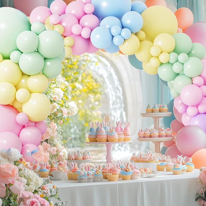 RUBFAC 129pcs Pastel Balloons Different Sizes 18 12 10 5 Inch, Macaron Rainbow Latex Balloon Arch Kit for Baby Shower Birthday Party Gender Reveal Garland Decoration