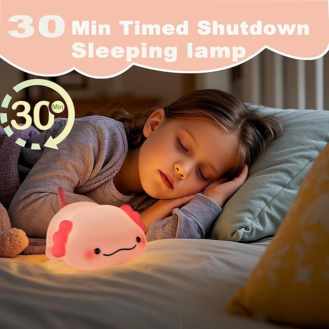 DREAMING MY DREAM Cute Axolotl Night Light, LED Squishy Novelty Animal Night Lamp, 3 Level Dimmable Nursery Nightlight for Breastfeeding Toddler Baby Kids Decor, Cool Gifts Kids (Axolotl)