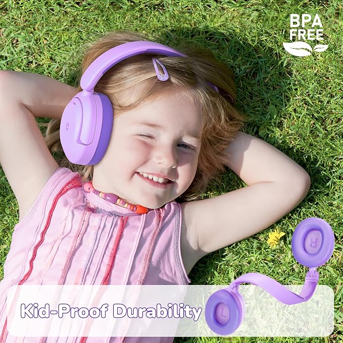 iClever BTH20 Active Noise Cancelling Headphones for Kids, 60H Play Time,Type C Fast Charging,Safe Volume 80dBA,Bluetooth5.4,Award-Winning Kids Headphones Wireless for iPad Tablet Airplane,Purple
