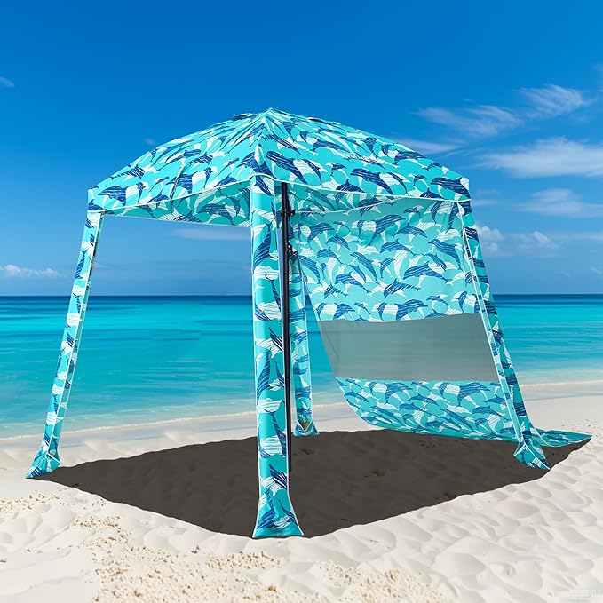 HOMEDEMO Beach Canopy UPF 50+, 6'×6', Easy Set up and Take Down Tent with Sand Pockets, Side Wall Shade Wind Waterproof for Kids, Family & Friends