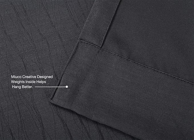 MIUCO Room Darkening Texture Look Blackout Curtain Panels for Office Set of 2 52x95 Inch Long Black